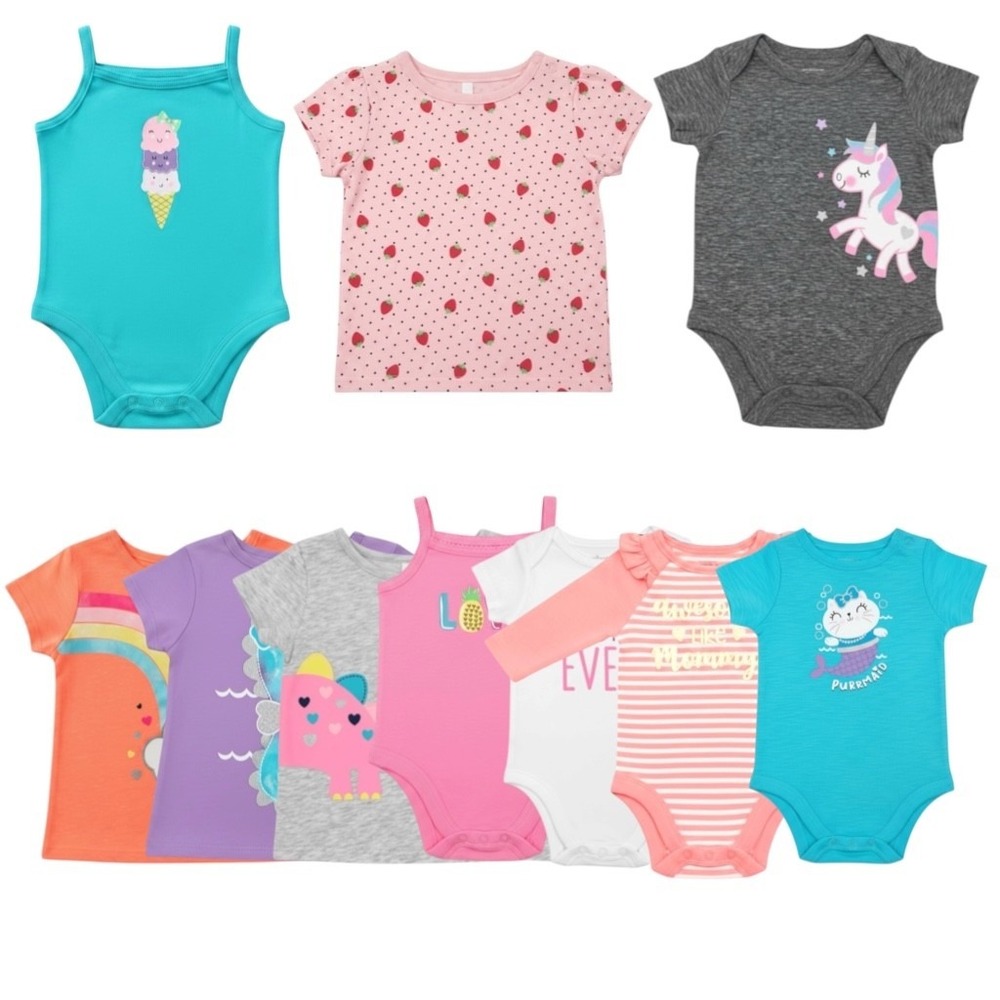 Garanimals Baby Girls Short Sleeve Graphic Shirts & Bodysuits Sz 0-3M Lot of 10